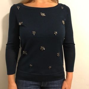 LOFT Navy Sweater with Rhinestones